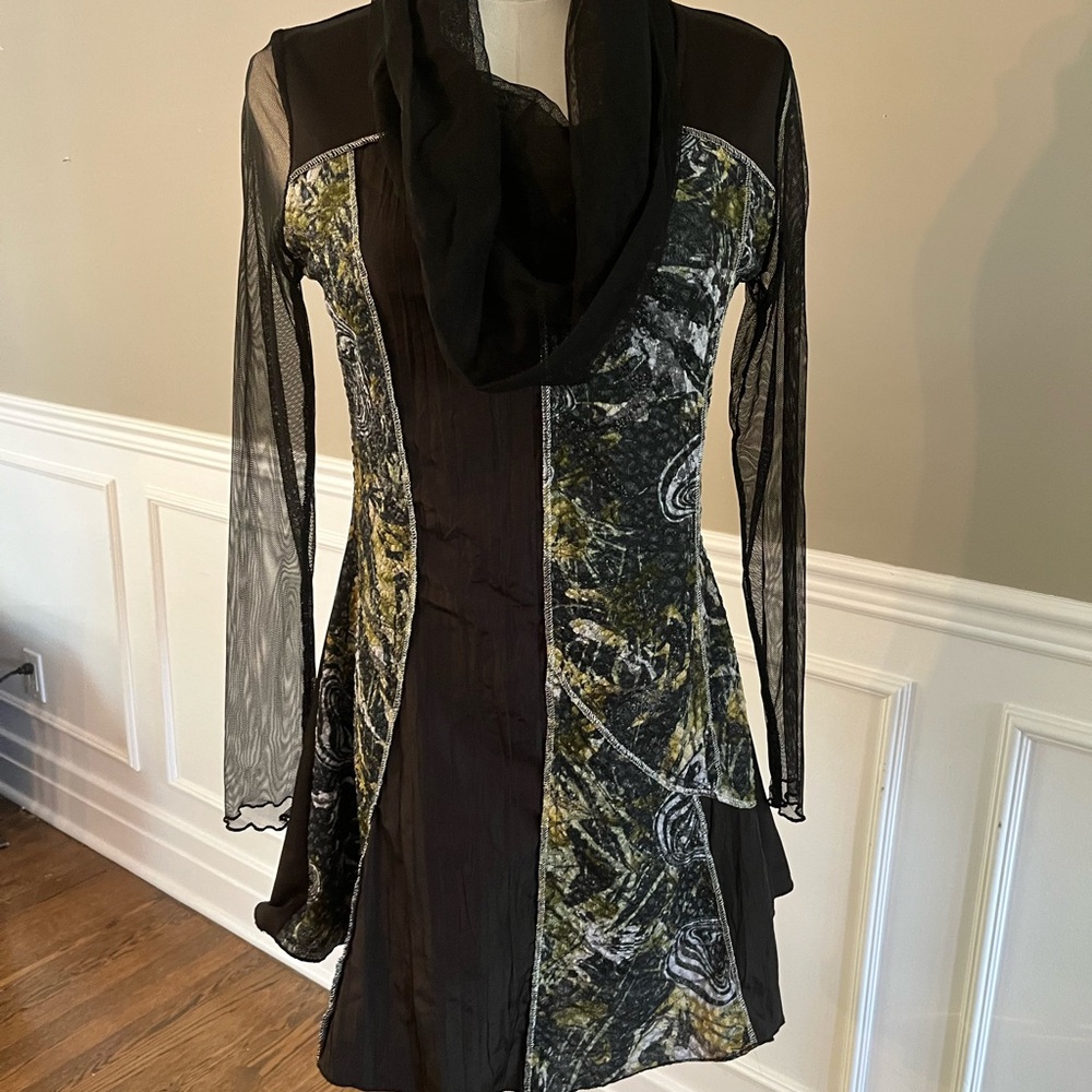 Terra Nostra Mesh & Velvet Patchwork Top – Whimsigoth Dream, Sheer, Size Small